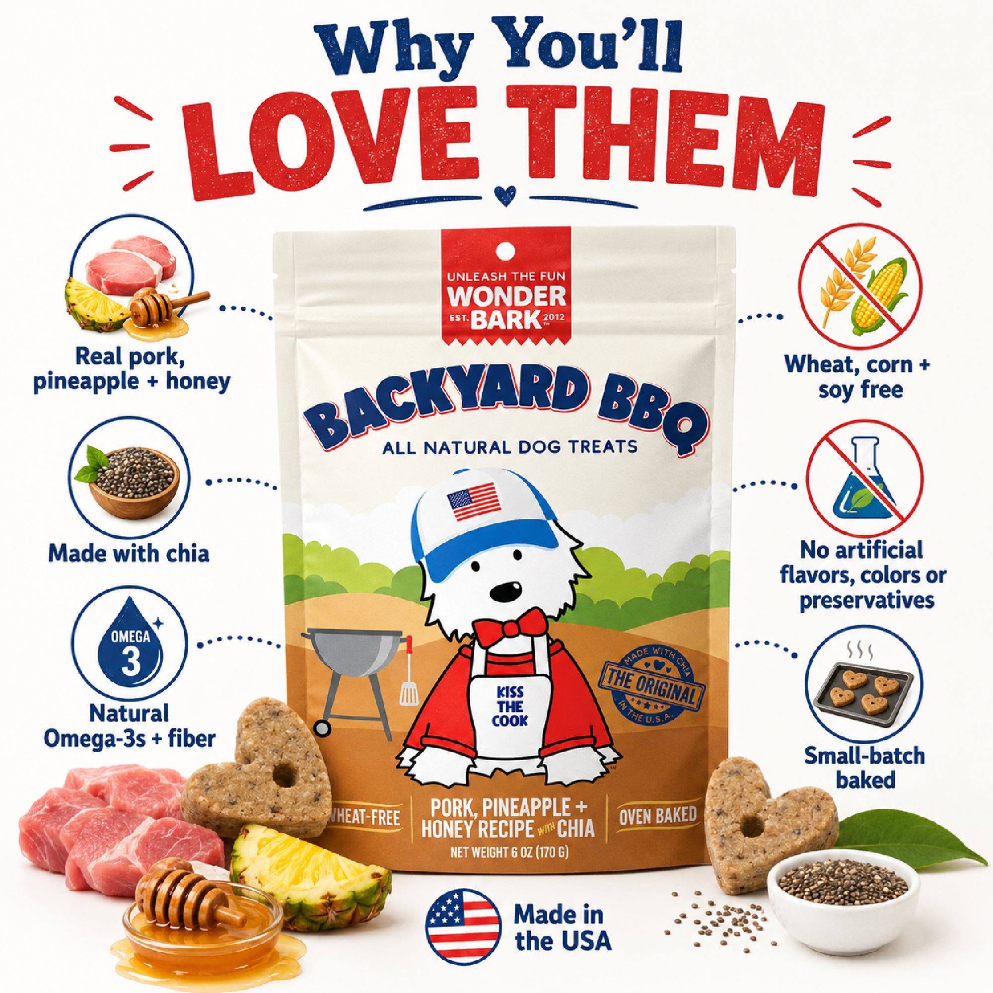 Backyard BBQ Baked Dog Treats – Pork, Pineapple & Coconut, All-Natural, USA Made