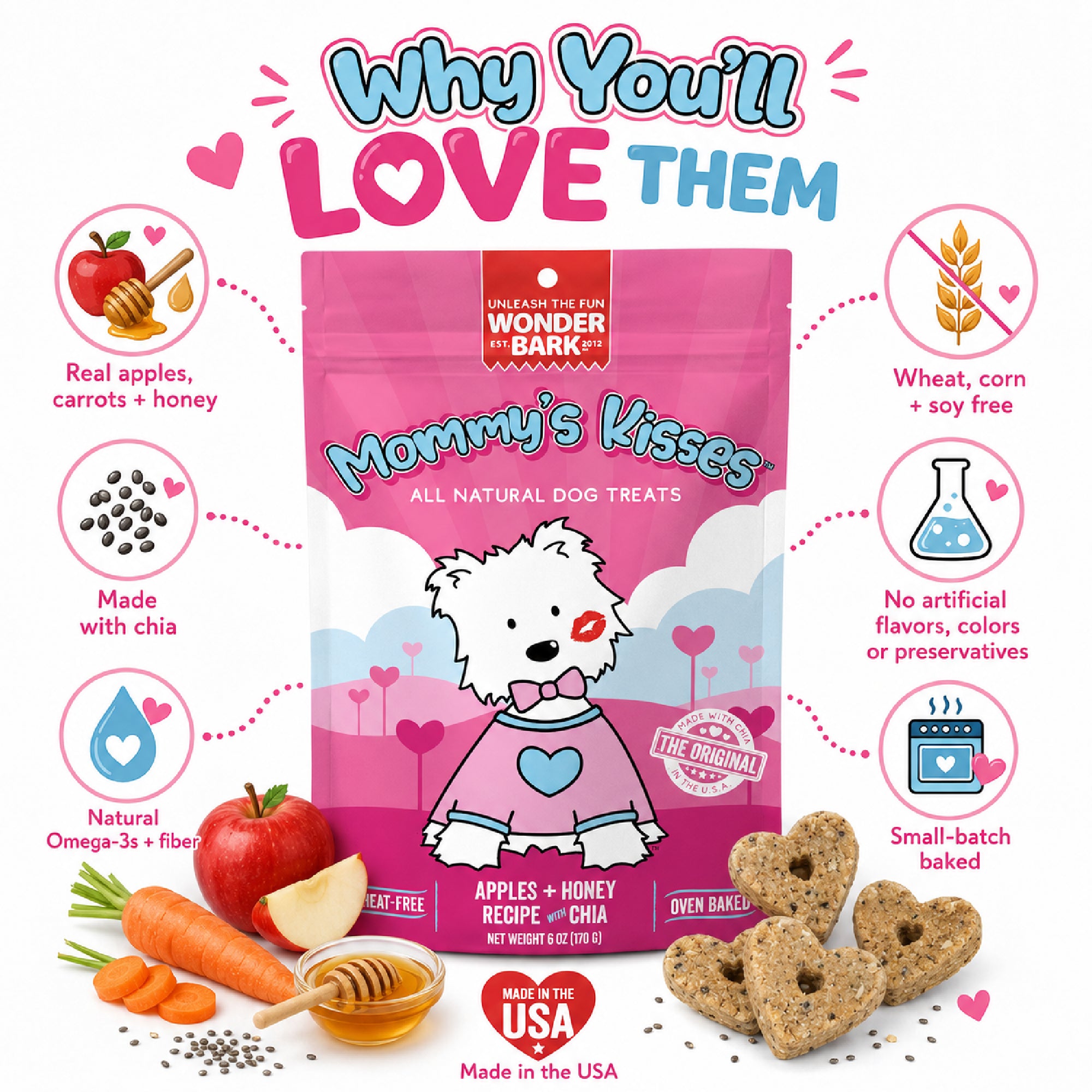 Mommy’s Kisses Baked Dog Treats – Apple & Carrot, All-Natural, USA Made