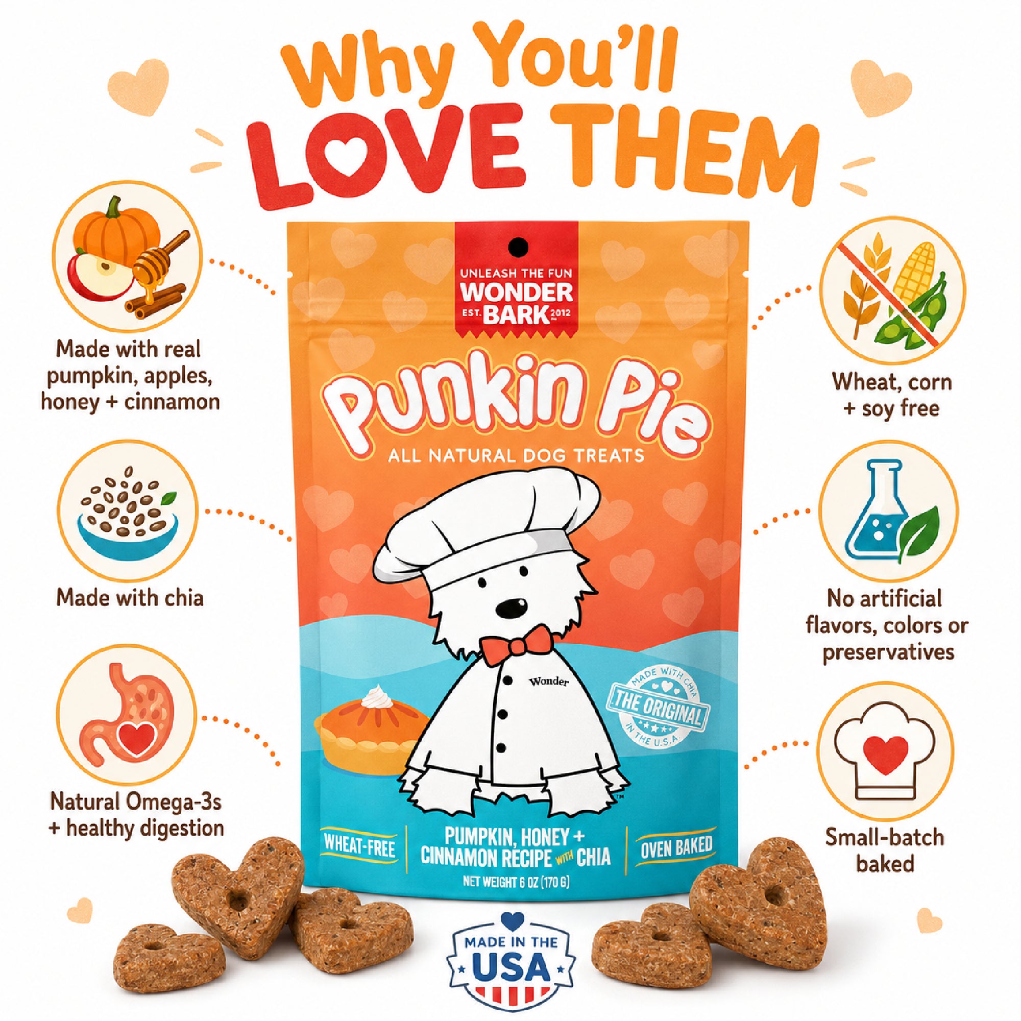Punkin Pie Baked Dog Treats – Pumpkin & Apple All-Natural, USA Made