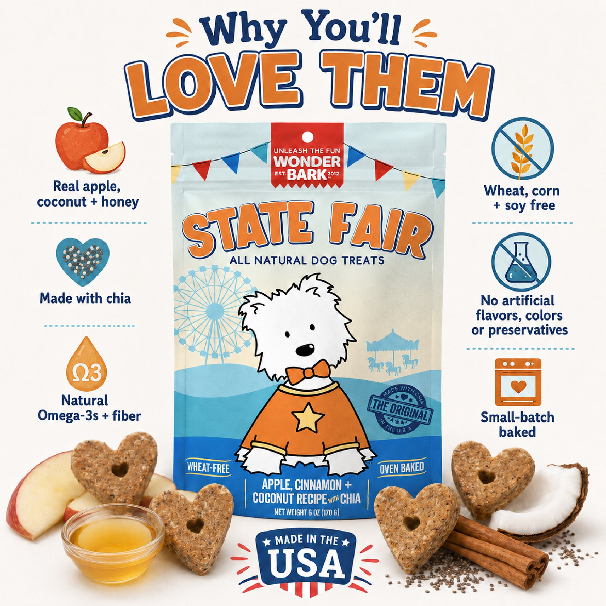 State Fair Baked Dog Treats – Apple & Coconut, All-Natural, USA Made